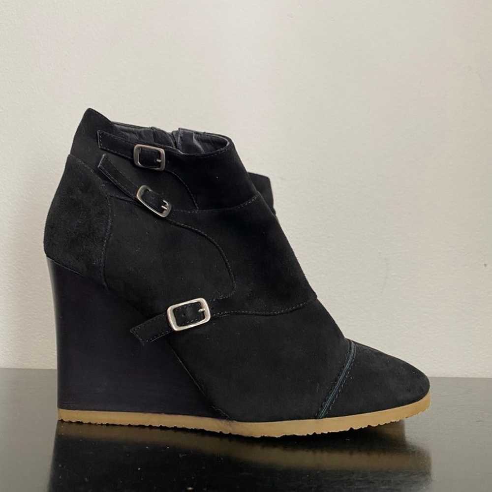 JCREW Greer black suede wedge buckle zip up ankle… - image 4