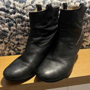 Frye Black Leather Wedge Booties