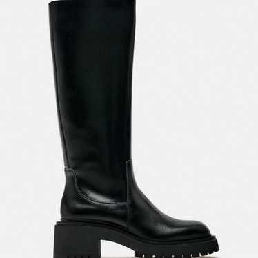 Lug sole knee high leather boots - image 1