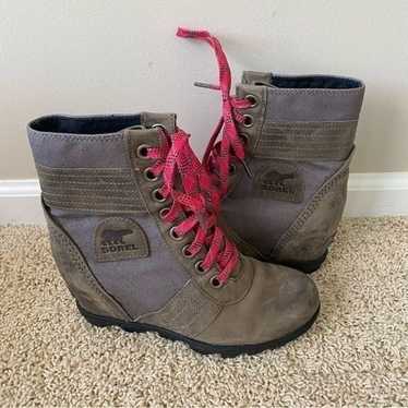 Sorel PDX online Lace Wedge Lexie Wedge quarry grey pink 9.5 waterproof