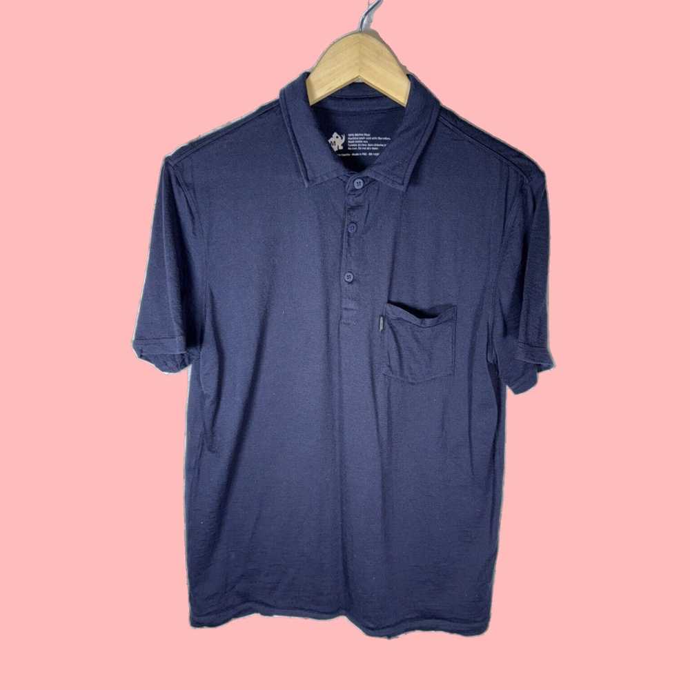 Vintage Navy Blue Merino Wool Pocket Polo Shirt f… - image 1