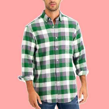 Club Room Green M Patterned Flannel Buffalo Plaid 