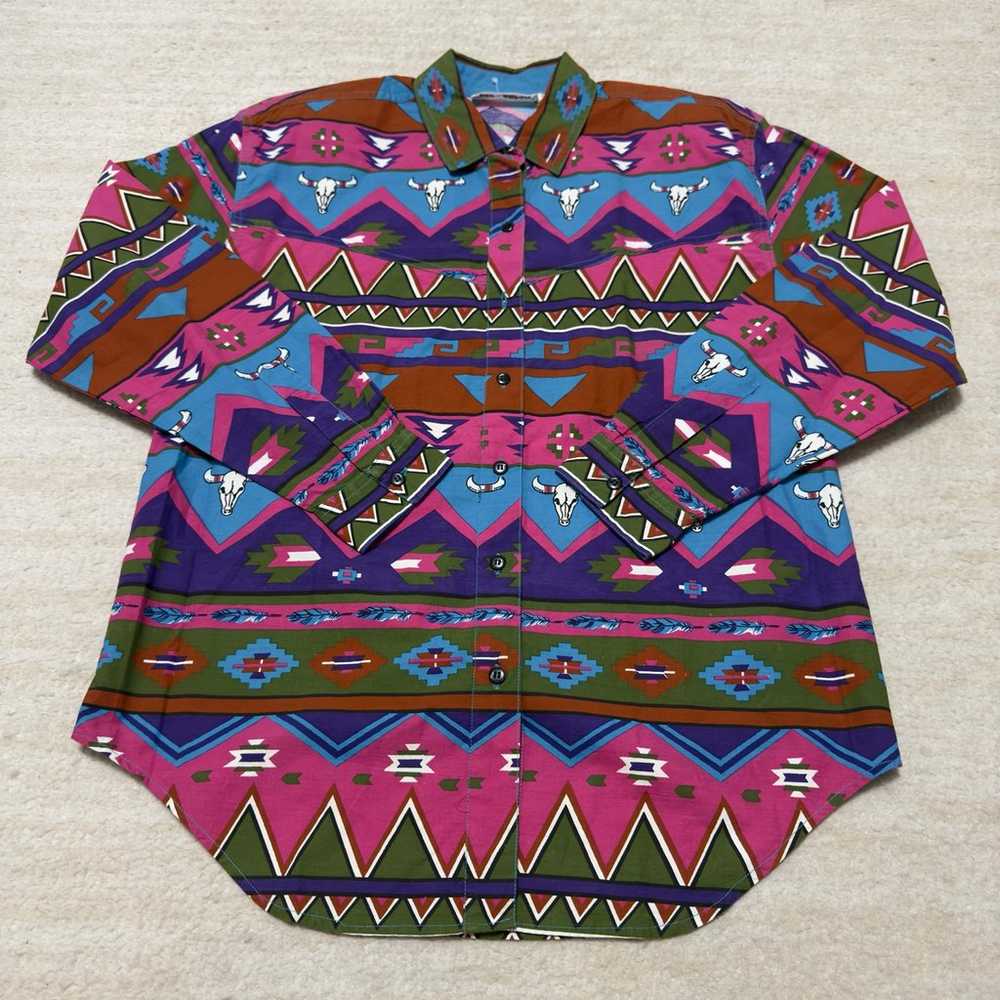 Vintage 90s Cody James Western Shirt Aztec Cowgir… - image 1