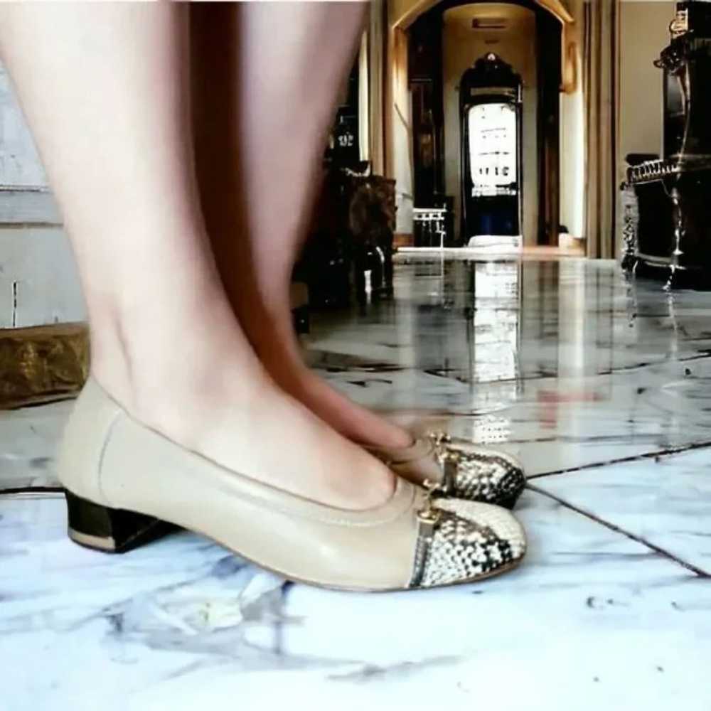 AGL Tan/Nude Snakeskin Cap Toe Ballet Pumps - image 1