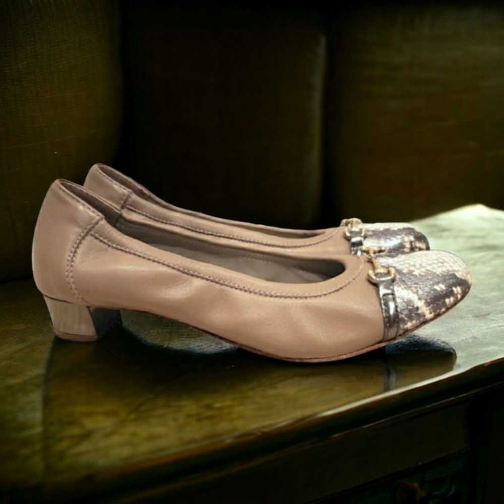 AGL Tan/Nude Snakeskin Cap Toe Ballet Pumps - image 3