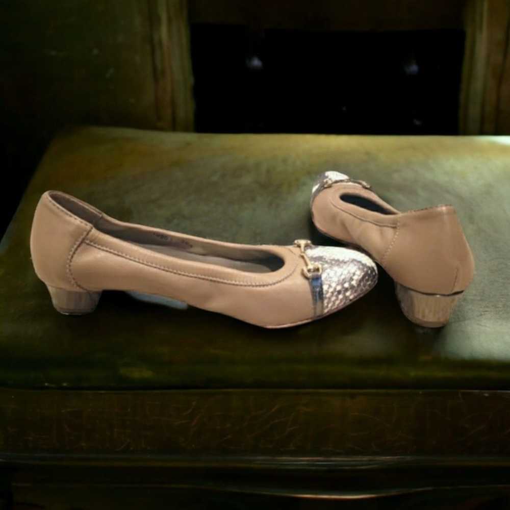 AGL Tan/Nude Snakeskin Cap Toe Ballet Pumps - image 6