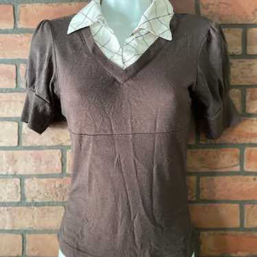 Sixteen Brown Blouse with White Collar Size Small… - image 1