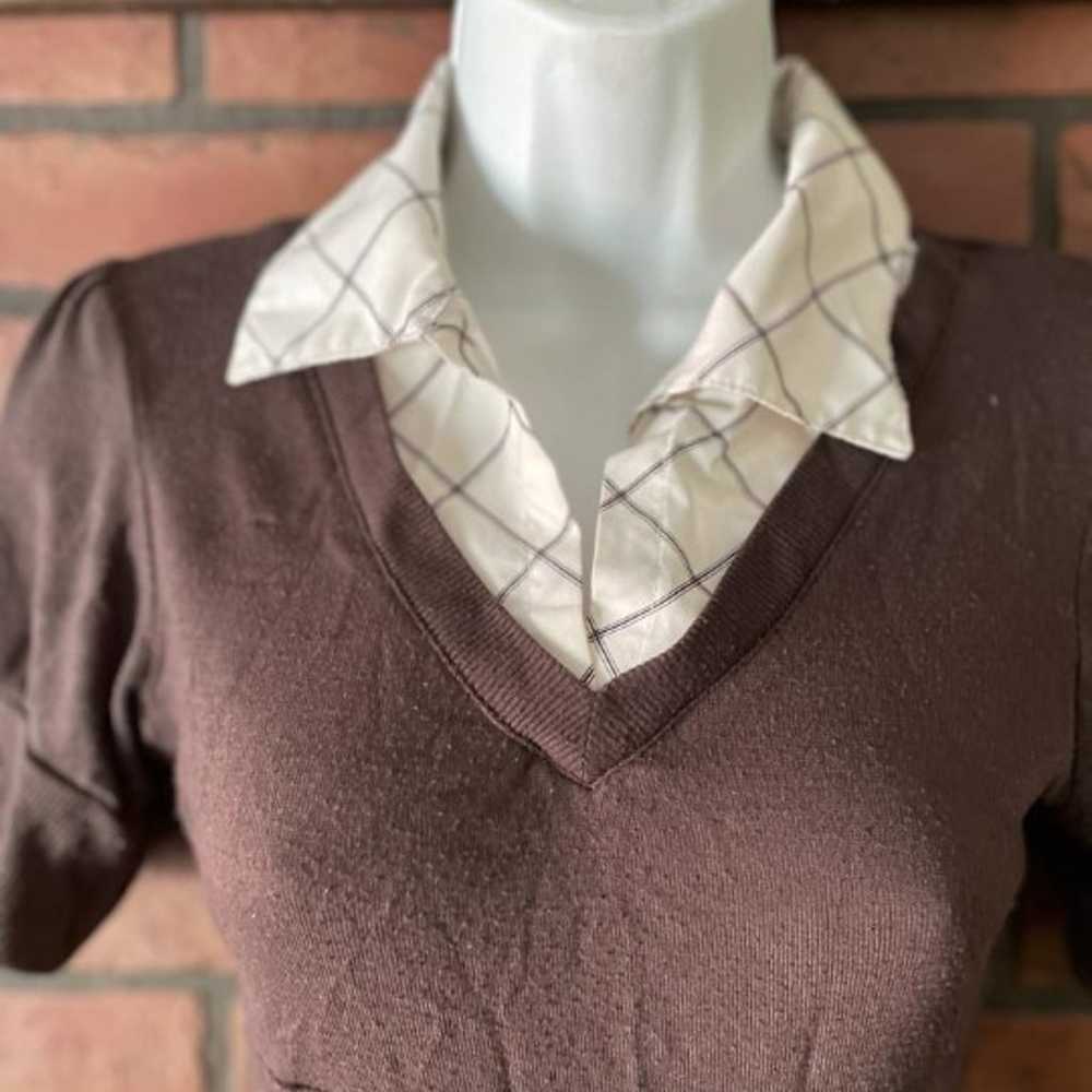 Sixteen Brown Blouse with White Collar Size Small… - image 2