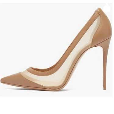 FSJ Beige High Heels Pointed Toe Pump Trendy Mesh 