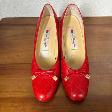 Ginza Kanematsu Square Pumps Chunky Heel Ribbon R… - image 1