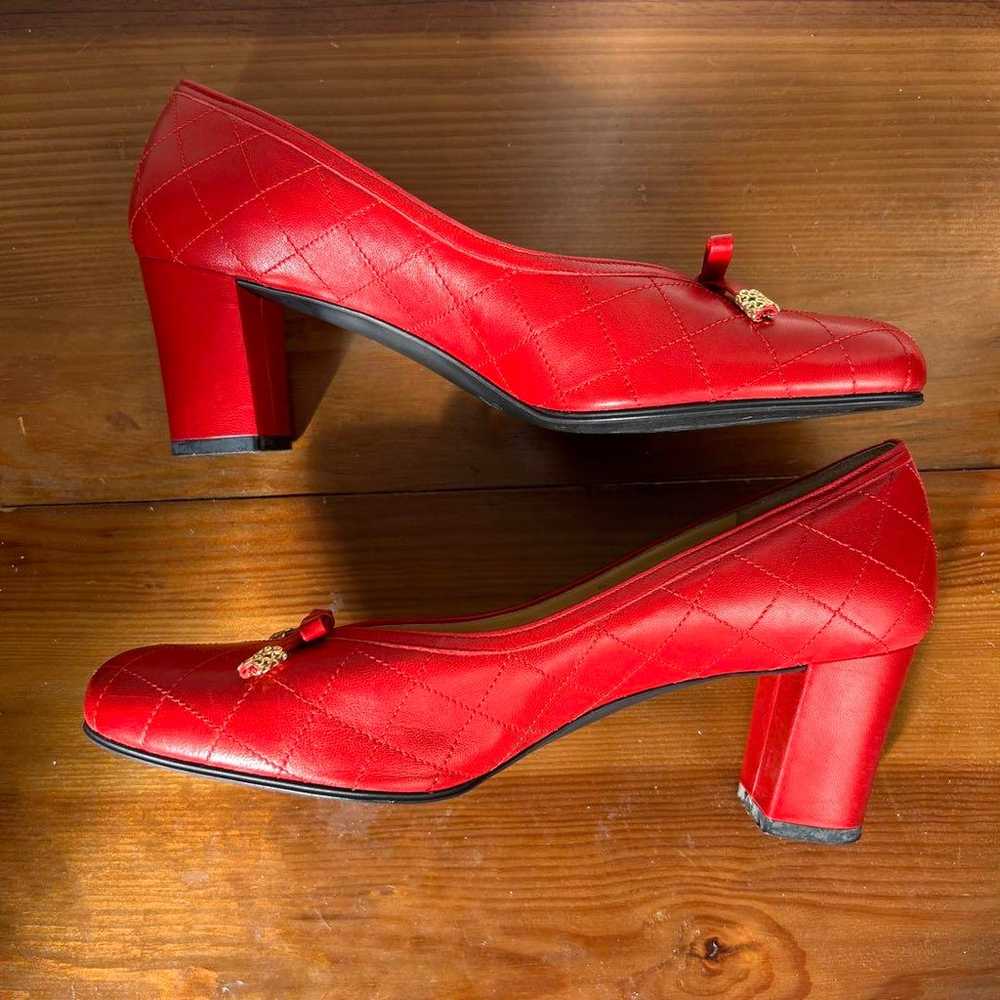 Ginza Kanematsu Square Pumps Chunky Heel Ribbon R… - image 4