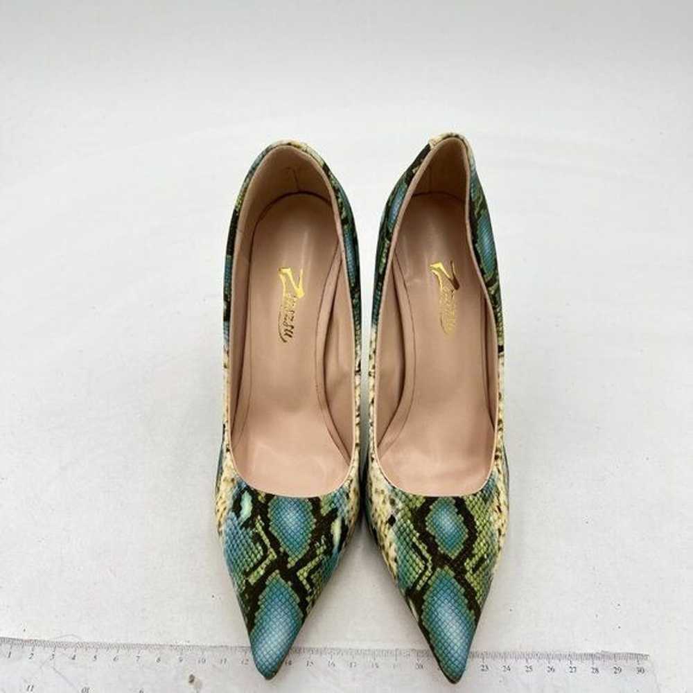 FSJ Snakeskin Green Pointed Toe High Heels Pumps … - image 3