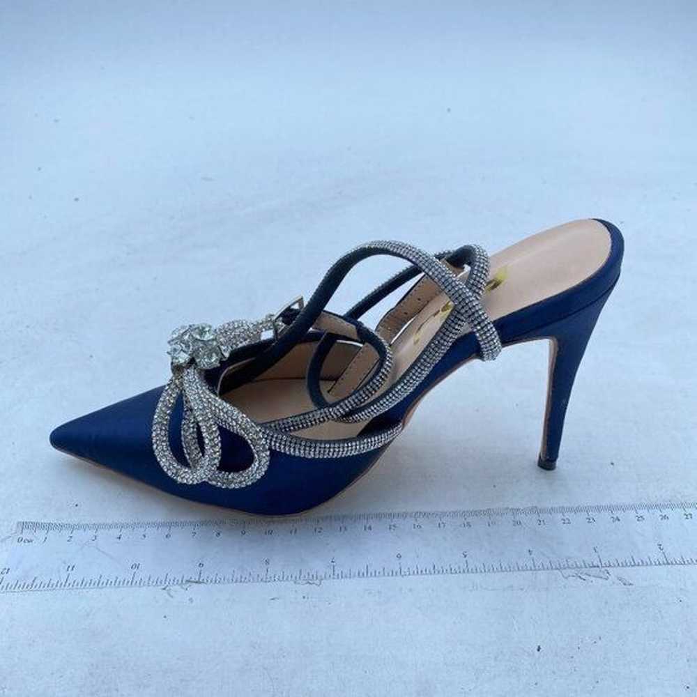 FSJ Blue Pointy Toe Stiletto High Heel Sandal Bow… - image 2