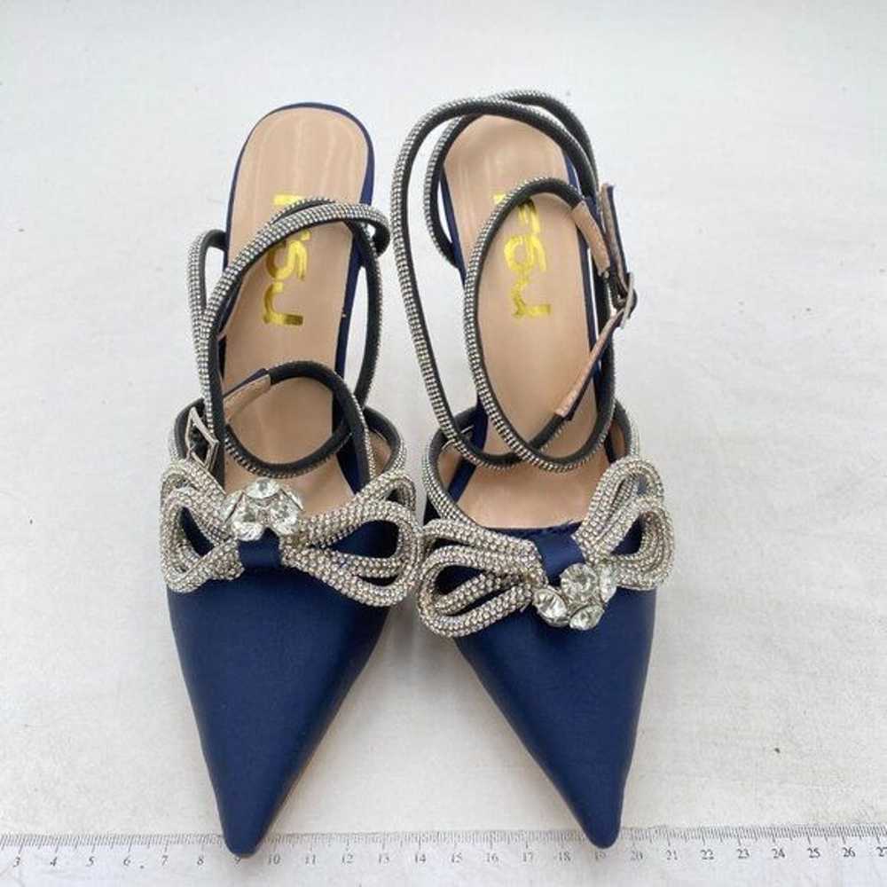 FSJ Blue Pointy Toe Stiletto High Heel Sandal Bow… - image 3