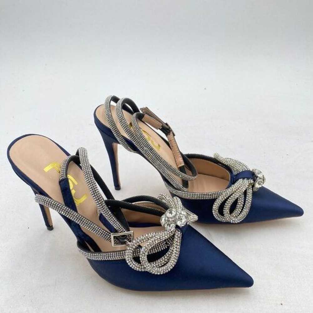 FSJ Blue Pointy Toe Stiletto High Heel Sandal Bow… - image 4