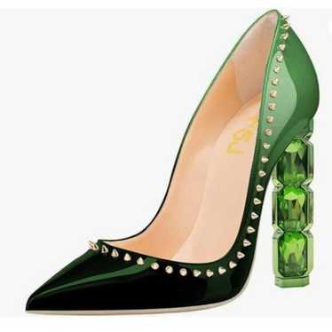 FSJ Green Gradient Jeweled High Heel Pointed Toe P