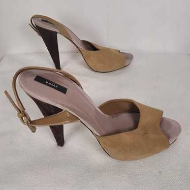 Bally Tan Suede Open Toe High Heeled Sandals Size… - image 1