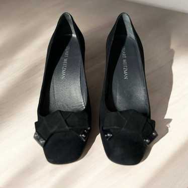 Stuart Weitzman Black Suede Block Heel Shoe with … - image 1