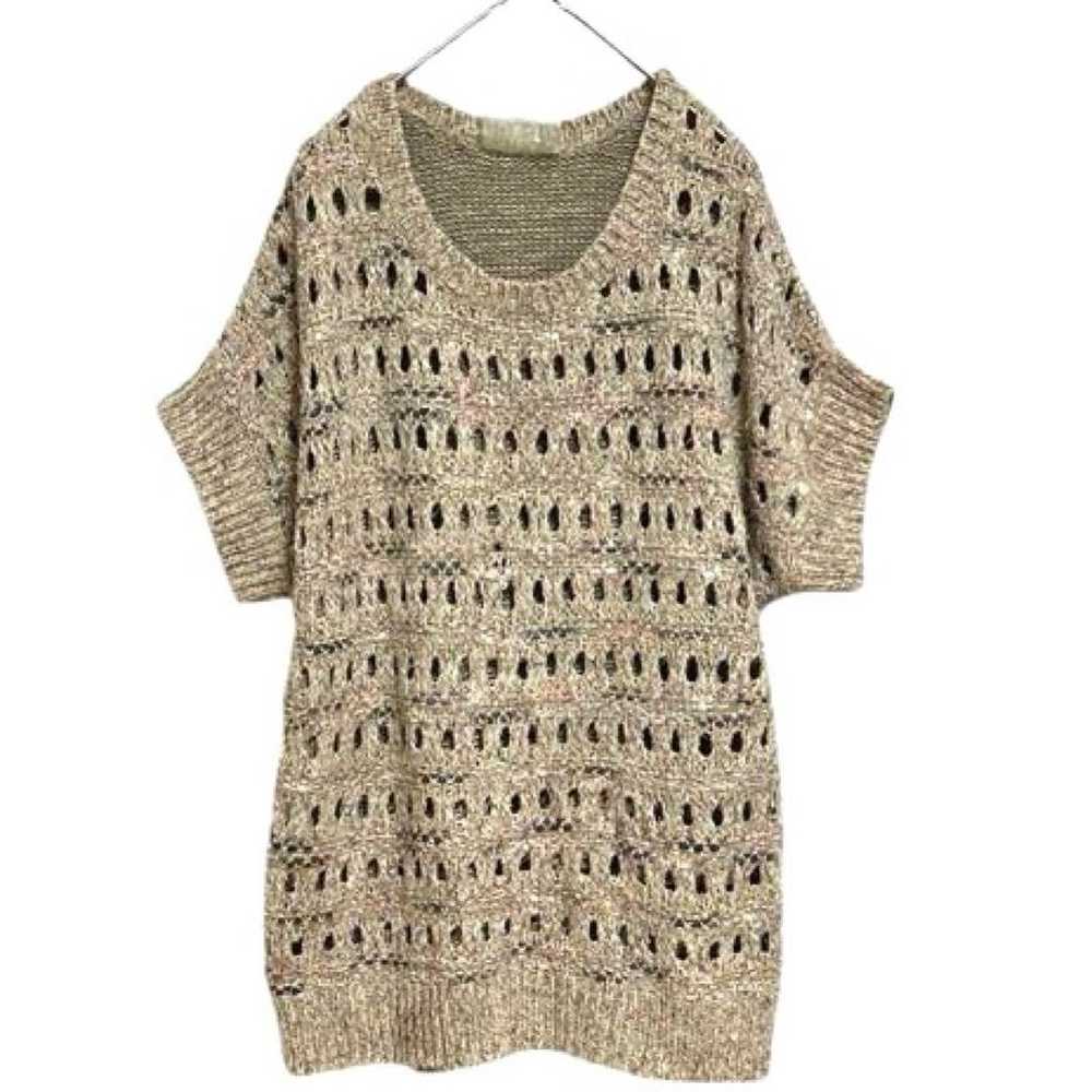 Azuna Az / Tape Yarn Border Sheer Knit Sweater Sh… - image 1