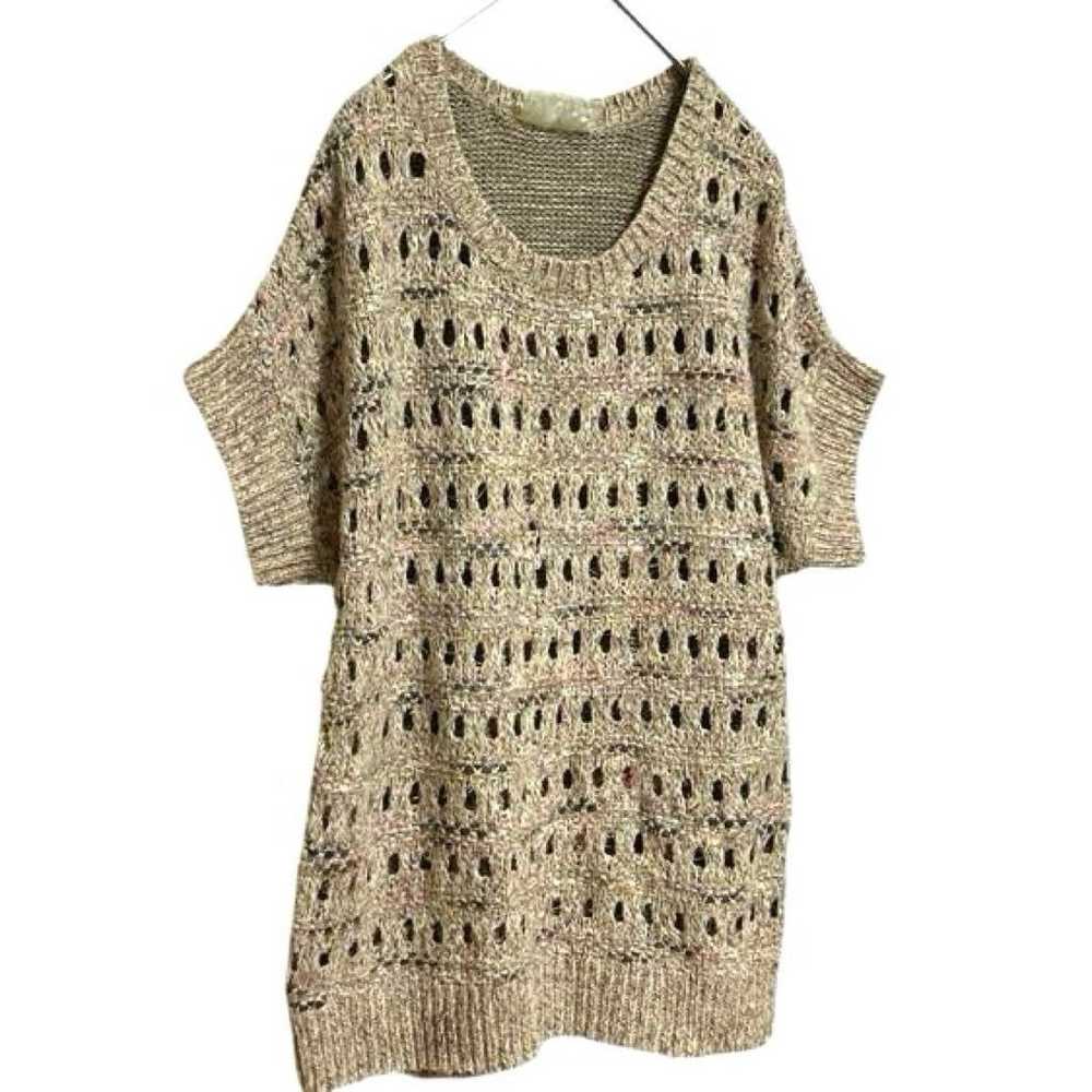 Azuna Az / Tape Yarn Border Sheer Knit Sweater Sh… - image 2