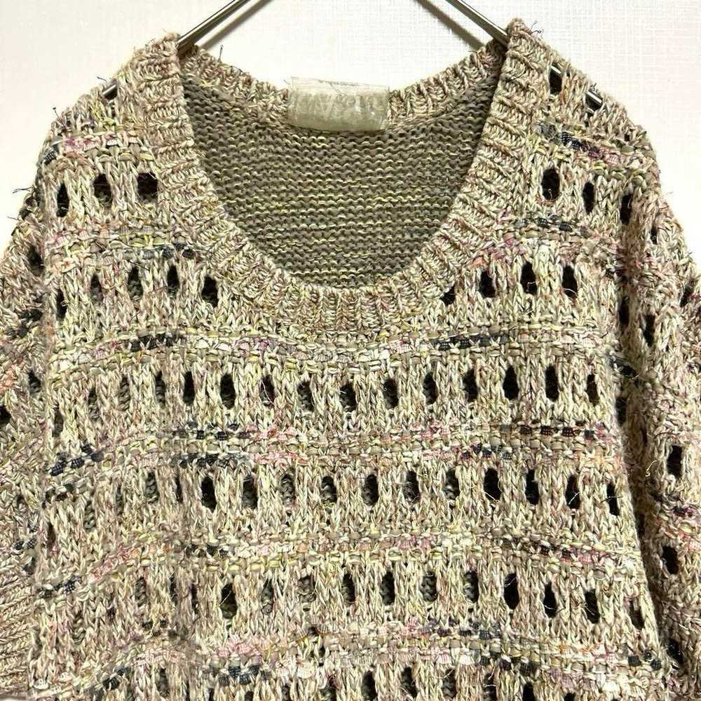 Azuna Az / Tape Yarn Border Sheer Knit Sweater Sh… - image 4