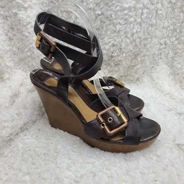 Chloe brown leather ankle wrap wedge sandals 36.5