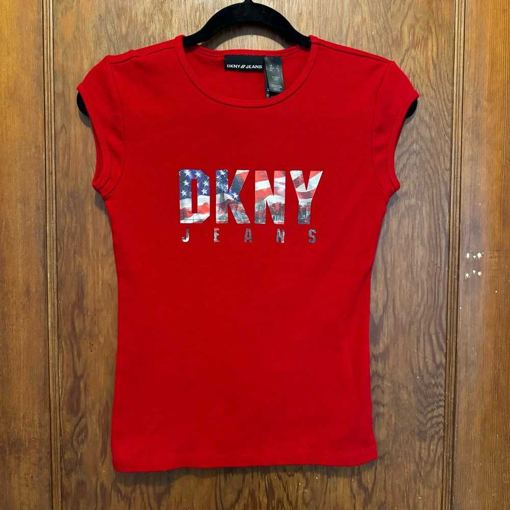 Vintage Y2K DKNY Jeans Babydoll Graphic T America… - image 1