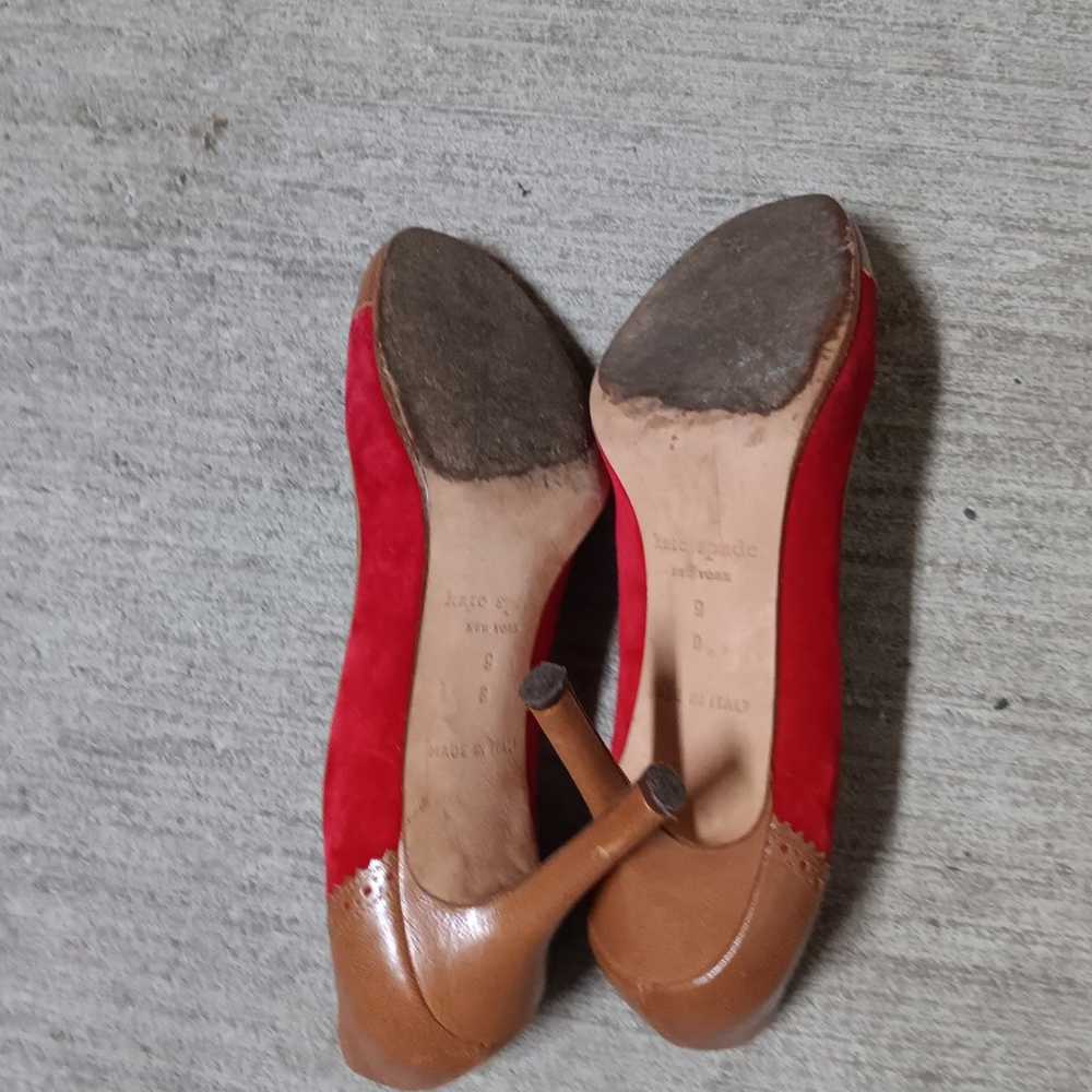 Kate Spade Kelly Pumps Red Suede Tan Leather Heel… - image 10