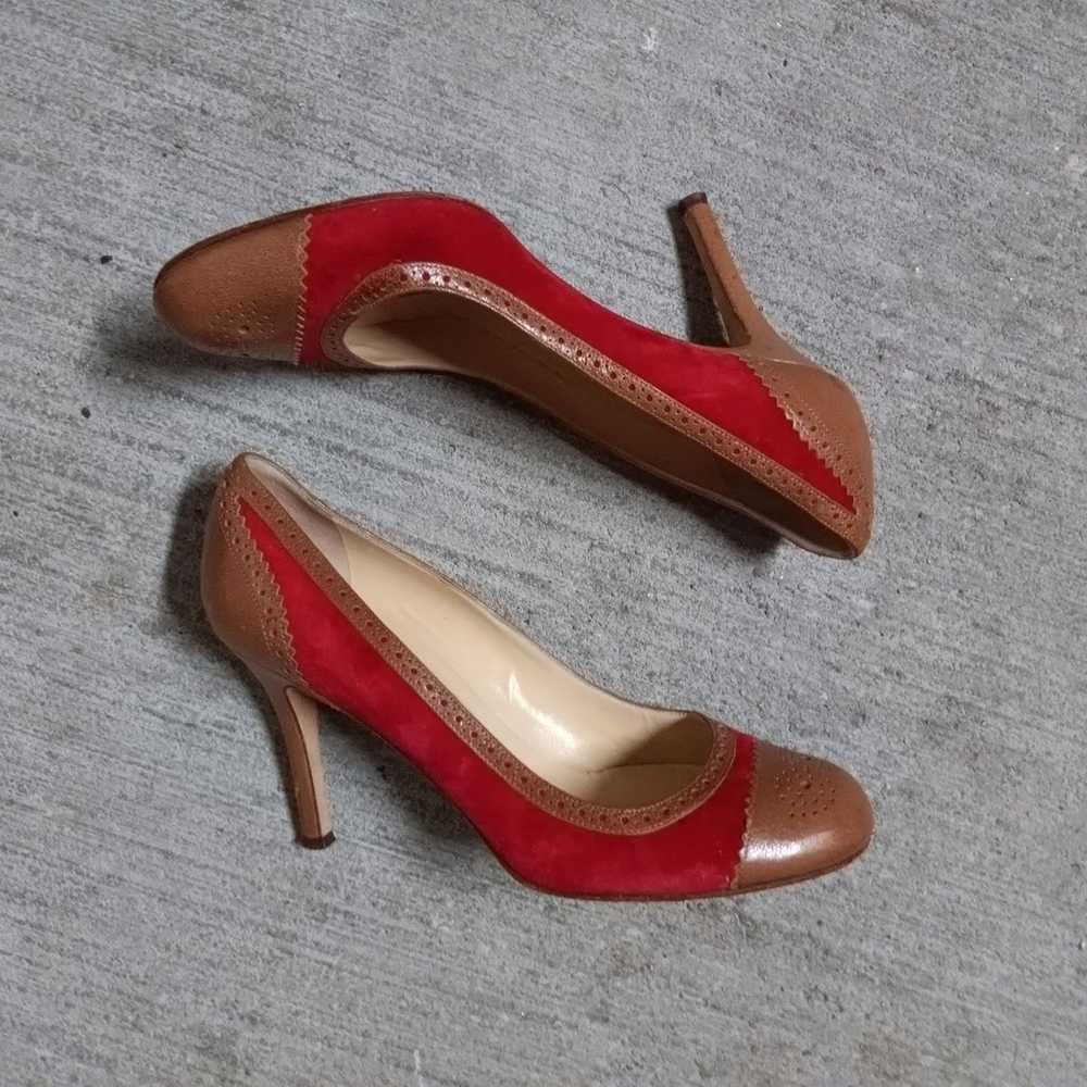 Kate Spade Kelly Pumps Red Suede Tan Leather Heel… - image 2