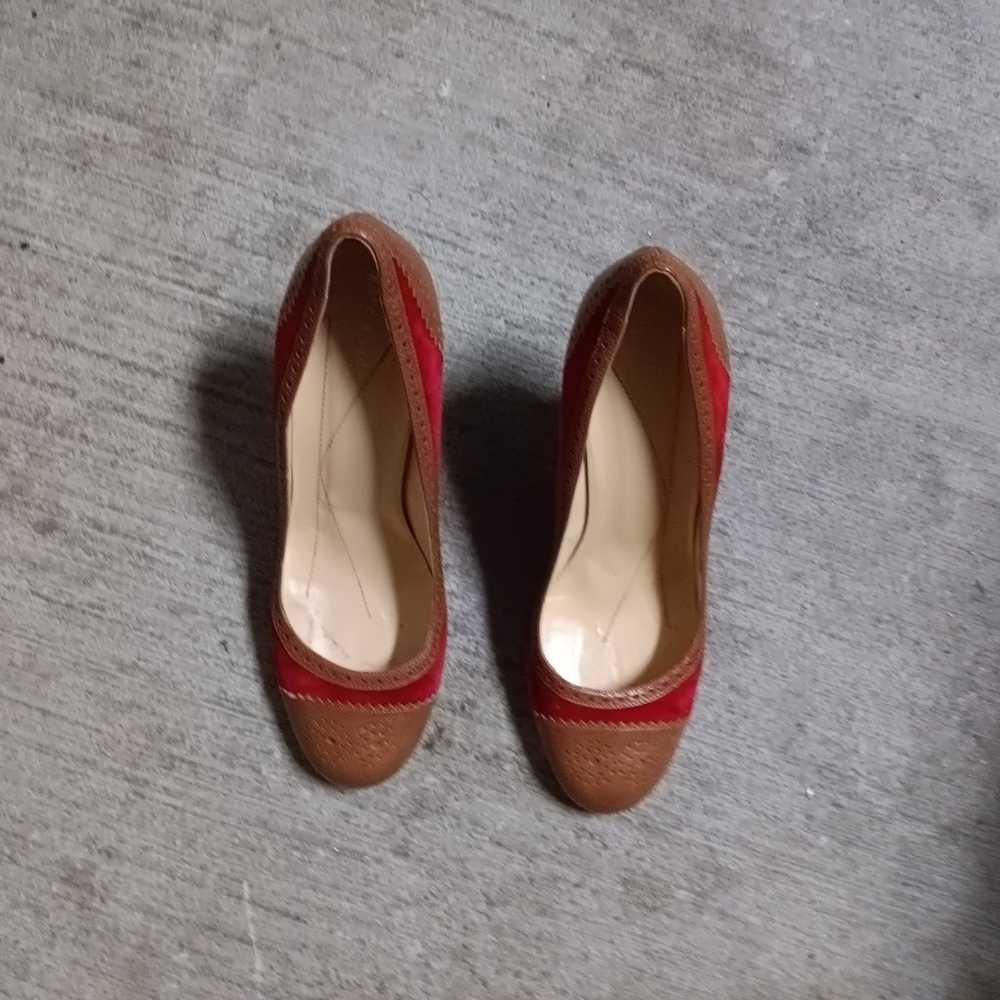 Kate Spade Kelly Pumps Red Suede Tan Leather Heel… - image 4