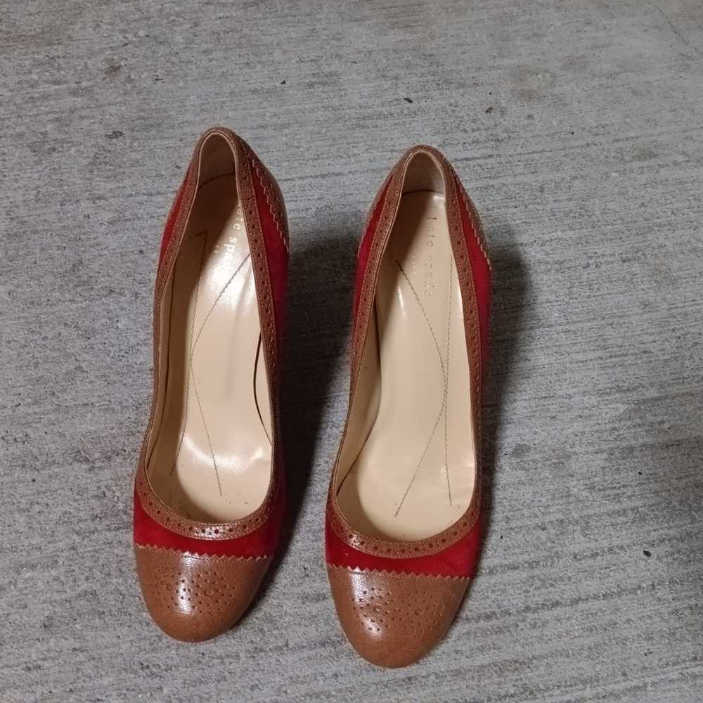 Kate Spade Kelly Pumps Red Suede Tan Leather Heel… - image 5