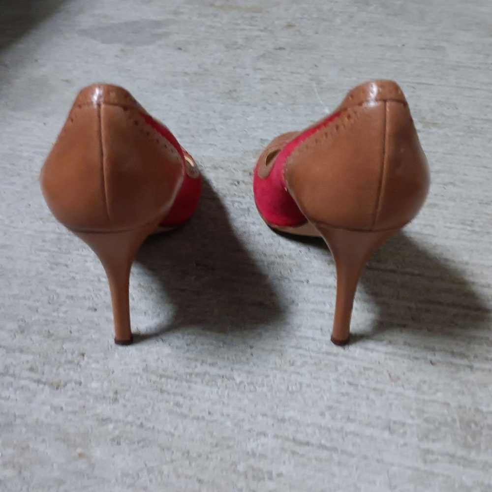 Kate Spade Kelly Pumps Red Suede Tan Leather Heel… - image 6