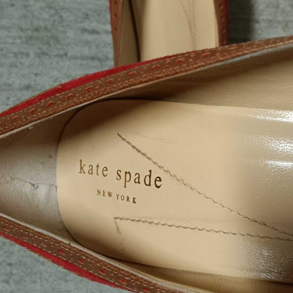 Kate Spade Kelly Pumps Red Suede Tan Leather Heel… - image 8