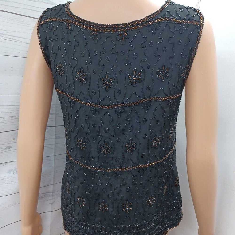 Vintage Scala Black Beaded Floral Silk Sleeveless… - image 2