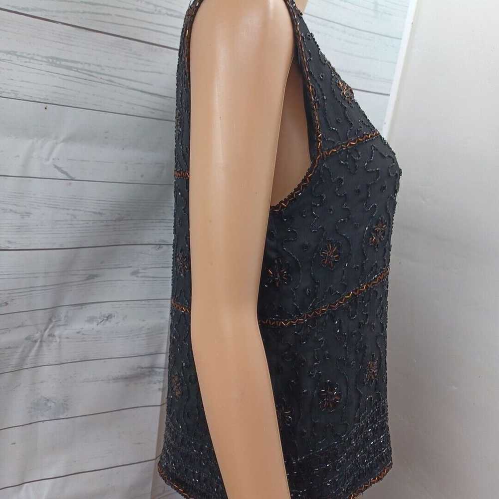 Vintage Scala Black Beaded Floral Silk Sleeveless… - image 3