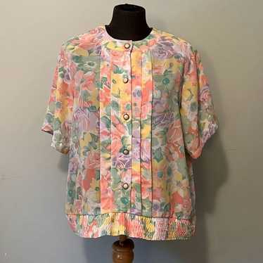 Alfred Dunner Women's Pastel Floral Pleated Blouse