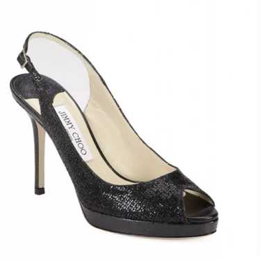 Jimmy Choo Black Shiny Heel with Open Toe size 38 - image 1