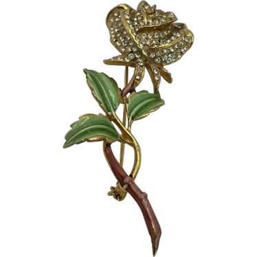 KRAMER, NY Enamel and Pave Diamante Rose Pin - image 1