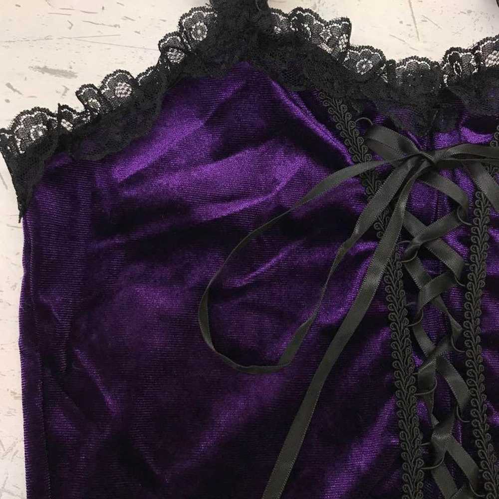 Y2K Dark Core Gothic Goth Vintage Velour × Lace C… - image 2