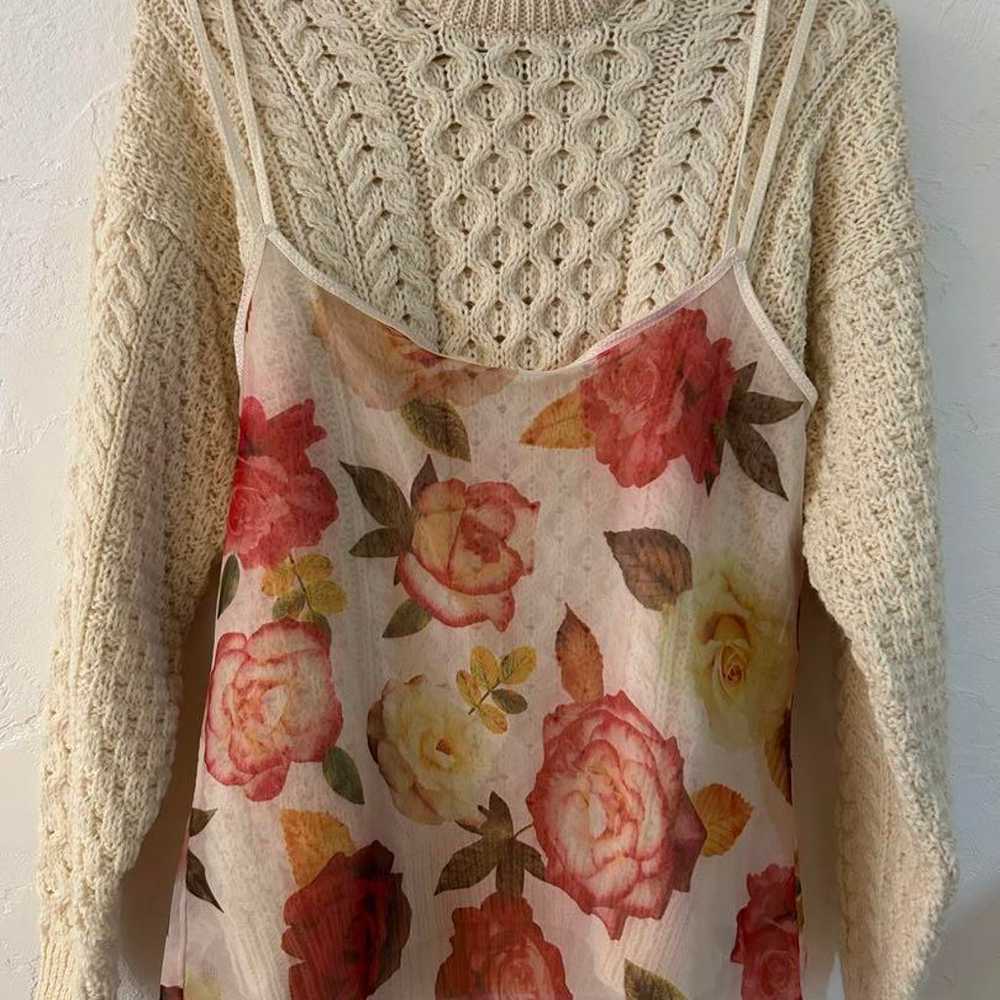 Vintage Floral Sheer Camisole & Lace Pouch by Fum… - image 1