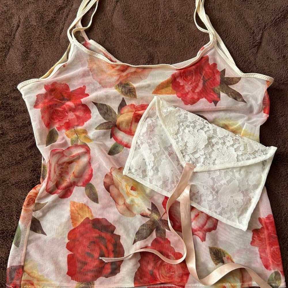 Vintage Floral Sheer Camisole & Lace Pouch by Fum… - image 2