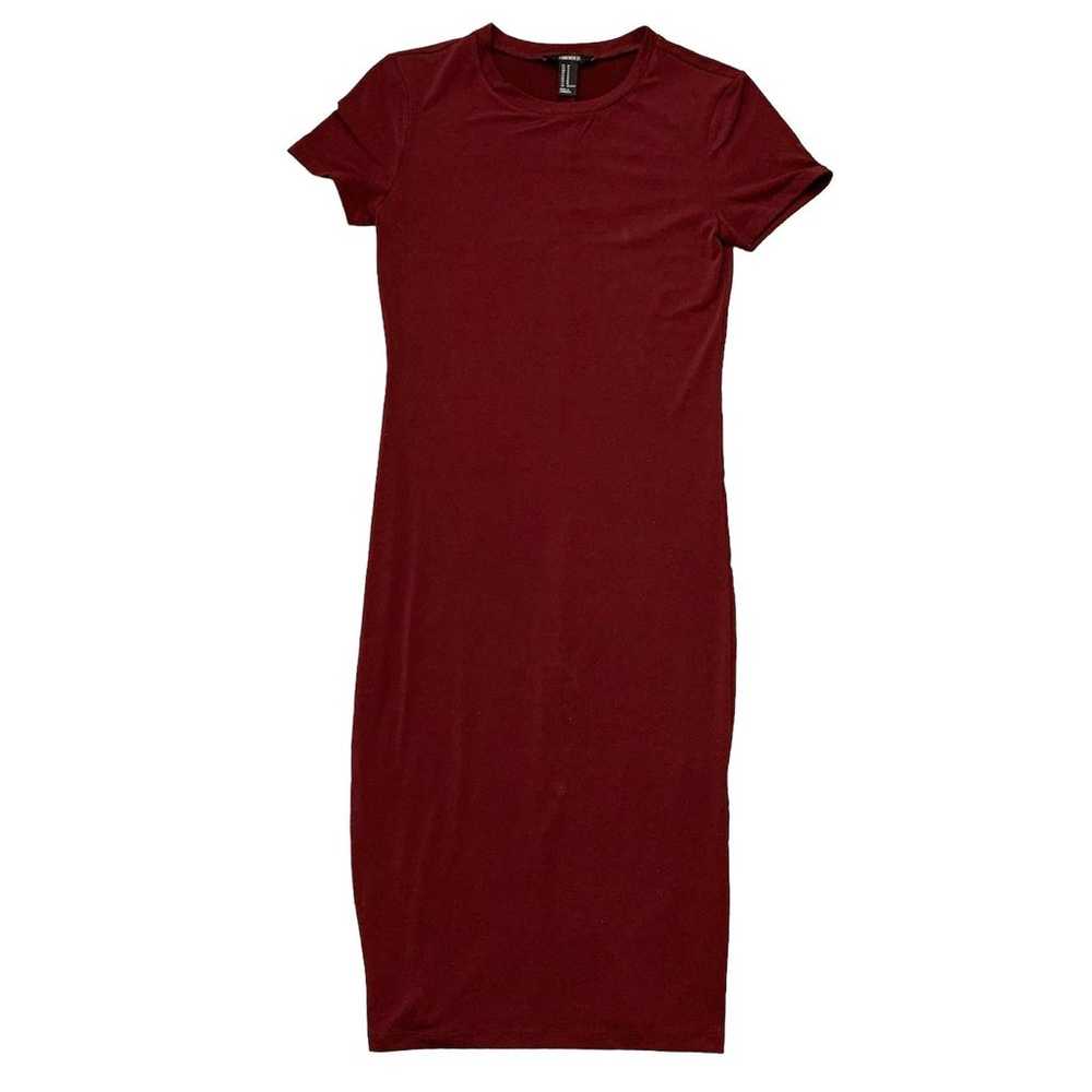 FOREVER21 Dark Red Shot Sleeve Midi Dress Medium - image 1