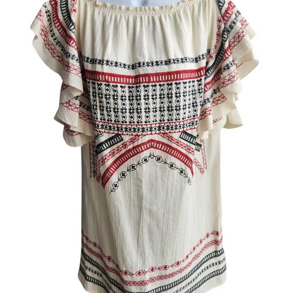 Zara Off White Short Embroidered Dress Size M - image 1