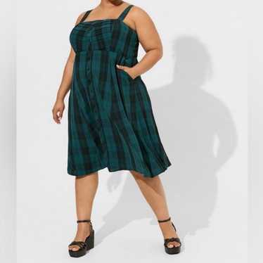 Torrid Green & Black Plaid Smocked Midi Dress