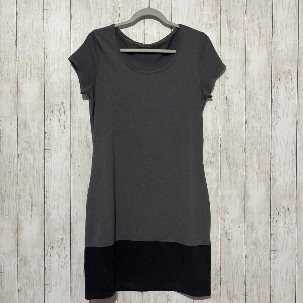 Athleta Ella Colorblock Gray Black T-Shirt Dress … - image 1