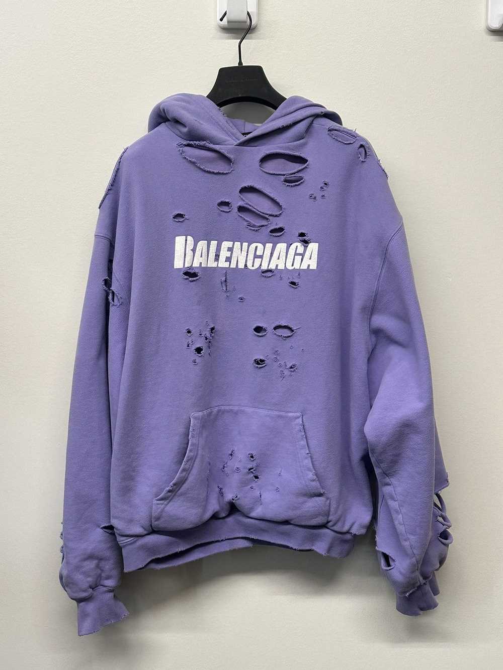 Balenciaga Purple Balenciaga distressed hoodie - image 1