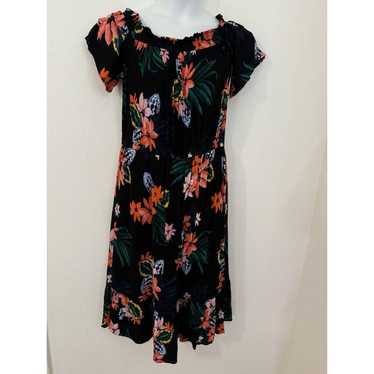 Old Navy Midi Dress Womens XL Hawaiian Black Cora… - image 1