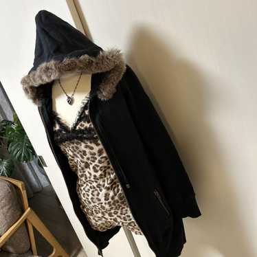 OZOC Fur-trimmed Hooded Parka Dress Black GAL y2k - image 1