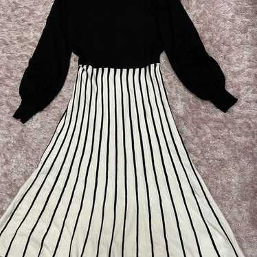 Iminoaru Iminoaru Black and White Striped Knit Dr… - image 1