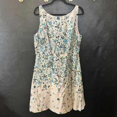 Loft Outlet Tan And Blue Floral Dress Size 14